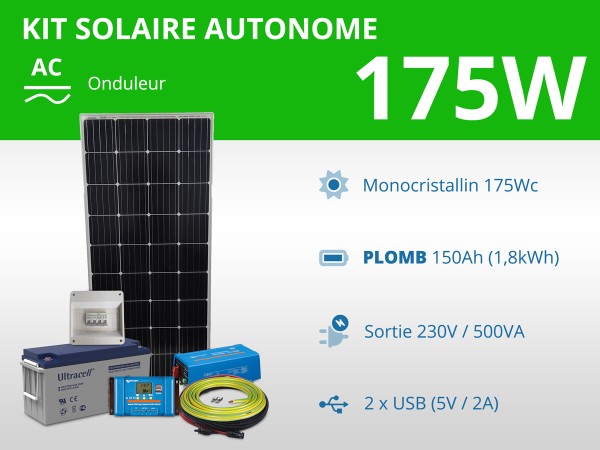 Kit solaire autonome 175W - Plomb Gel - Onduleur 500VA 