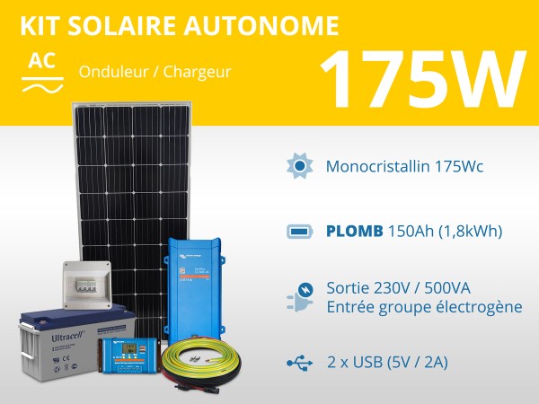 Kit solaire autonome 175W - Plomb Gel - Multiplus 500VA 