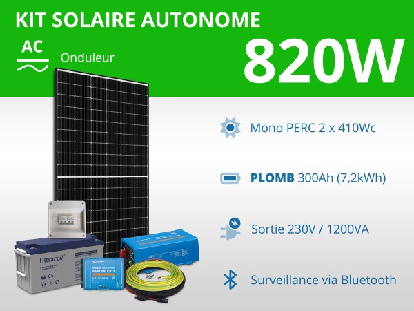 Kit solaire autonome 820W - Plomb Gel - Onduleur 1200VA 