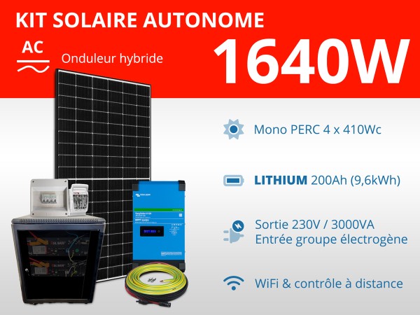 Kit solaire autonome 1640W - Lithium - Easysolar GX 3000VA 