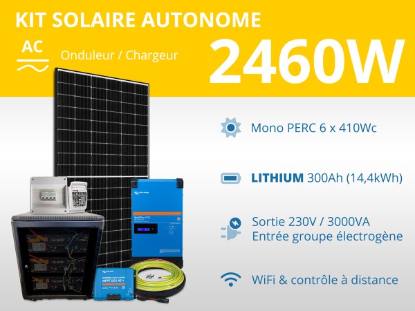 Kit solaire autonome 2460W - Lithium 300Ah - Multiplus GX 3000VA | 15kWh