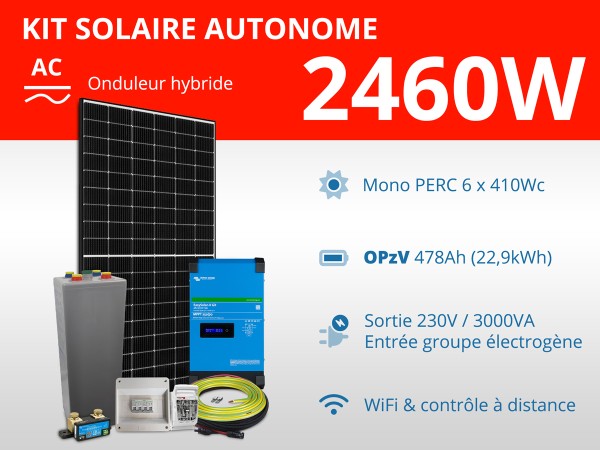 Kit solaire autonome 2460W - OPzV - Easysolar GX 3000VA 