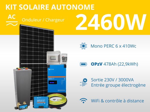 Kit solaire autonome 2460W - OPzV - Multiplus GX 3000VA 