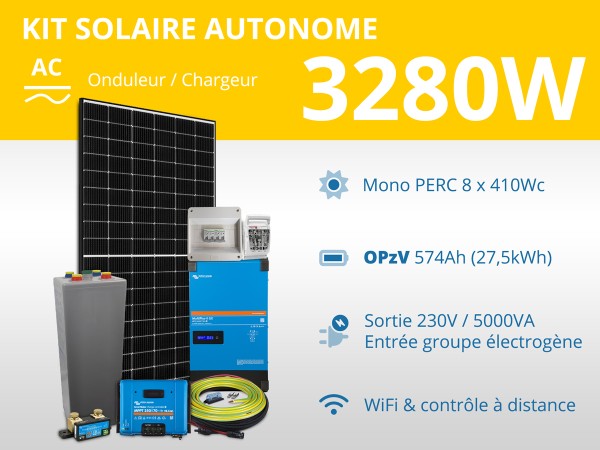 Kit solaire autonome 3280W - OPzV 574Ah - Multiplus GX 5000VA | 27,5kWh