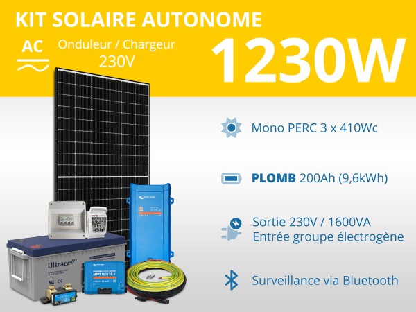 Kit solaire autonome 1230W - Plomb Gel - Multiplus 1600VA | 230V / 9,6kWh