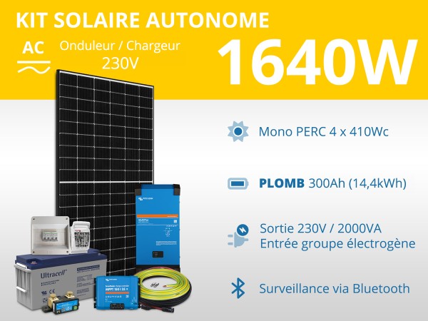 Kit solaire autonome 1640W - Plomb Gel - Multiplus 2000VA | 230V / 14,4kWh