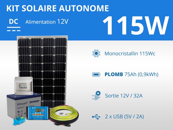 Kit solaire autonome 115W - Plomb Gel 75Ah | 12V / 0,9kWh