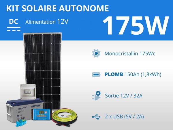 Kit solaire autonome 175W - Plomb Gel 150Ah | 12V / 1,8kWh