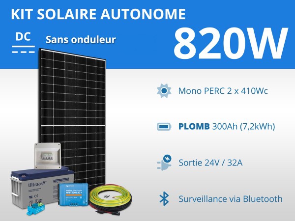 Kit solaire autonome 820W - Plomb Gel 300Ah | 24V / 7,2kWh