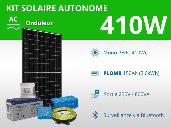 Kit solaire autonome 410W - Plomb Gel - Onduleur 800VA 