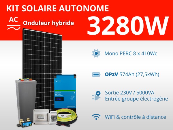Kit solaire autonome 3280W - OPzV 574Ah - Easysolar GX 5000VA | 27,5kWh