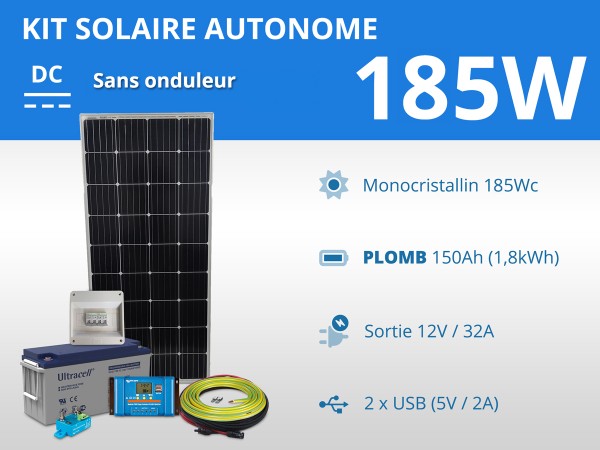 Kit solaire autonome 185W - Plomb Gel 150Ah | 12V / 1,8kWh