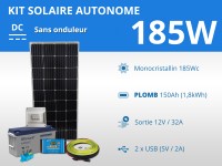 Kit solaire autonome 185W - Plomb Gel | 12V / 1,8kWh