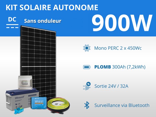 Kit solaire autonome 900W - Plomb Gel 300Ah | 24V / 7,2kWh