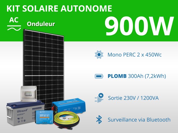 Kit solaire autonome 900W - Plomb Gel - Onduleur 1200VA 