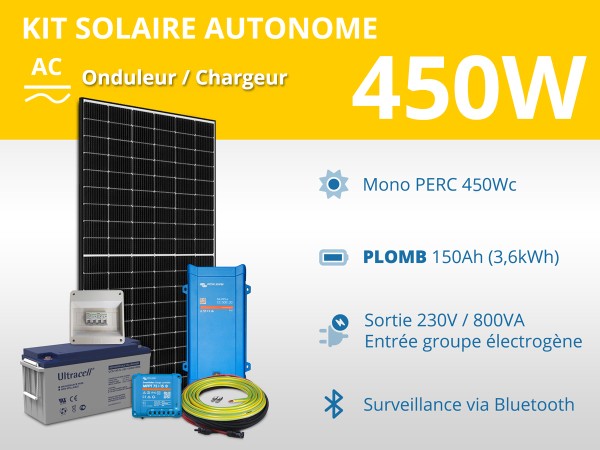 Kit solaire autonome 450W - Plomb Gel - Multiplus 800VA 