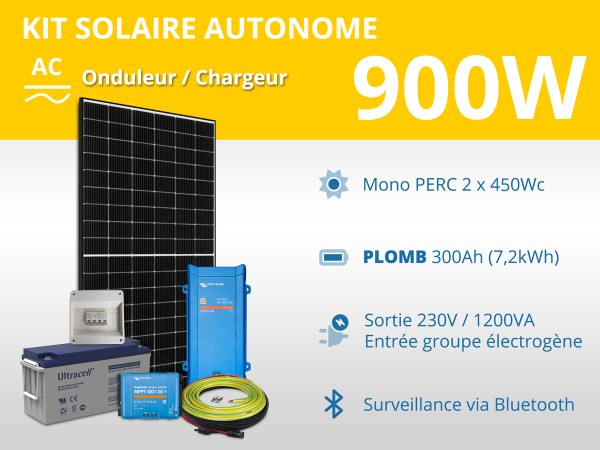 Kit solaire autonome 900W - Plomb Gel - Multiplus 1200VA 