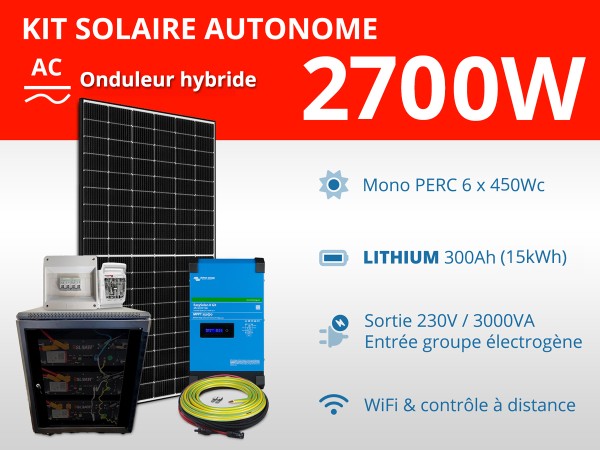 Kit solaire autonome 2700W - Lithium - Easysolar GX 3000VA 