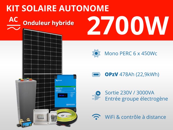 Kit solaire autonome 2700W - OPzV - Easysolar GX 3000VA 