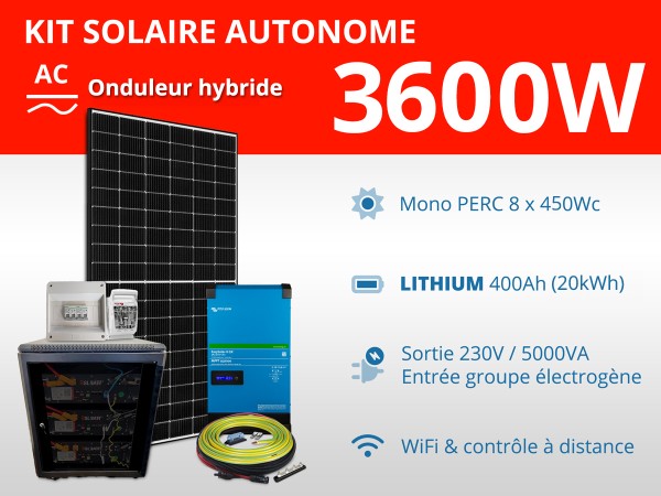 Kit solaire autonome 3600W - Lithium - Easysolar GX 5000VA 