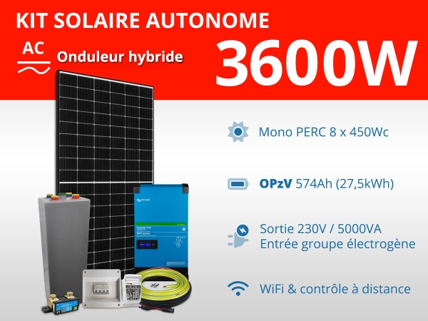 Kit solaire autonome 3600W - OPzV - Easysolar GX 5000VA 