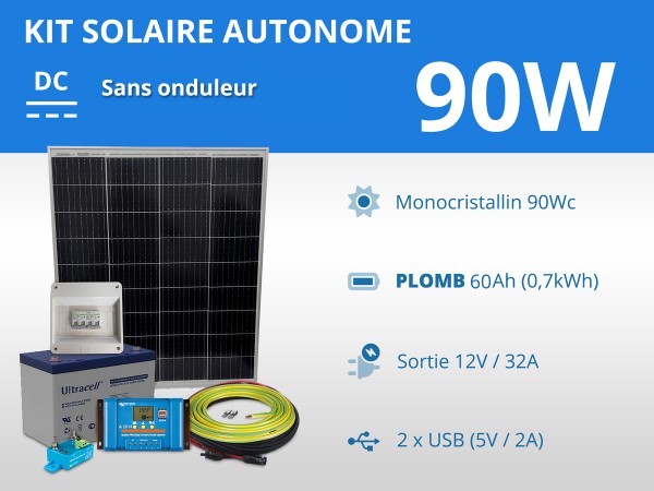 Kit solaire autonome 90W - Plomb Gel | 12V / 0,7kWh