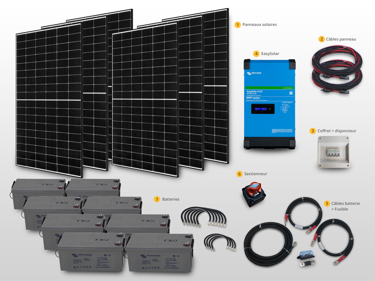 Kit Solaire Autonome Hybride EasySol 2430W | 48V / 530Ah - 25,44kWh ...